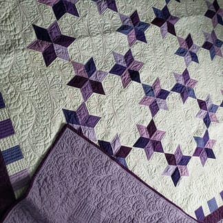 quilt for sale/Handmade Tulip Trails quilt for sale, purple and cream cotton Queen quilt, finished and ready to ship.