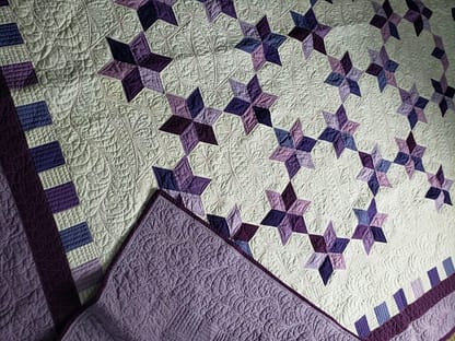 Quilts For Sale/ Quilt for Sale/ Quilt for Sale Handmade quilt for sale/Handmade Tulip Trails quilt for sale, purple and cream cotton Queen quilt, finished and ready to ship.